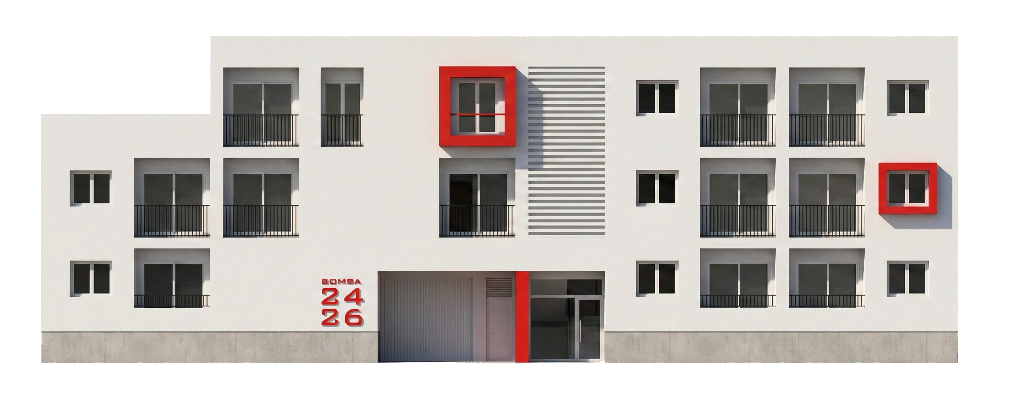 Alzado en 3D de la fachada de Bomba 24-26