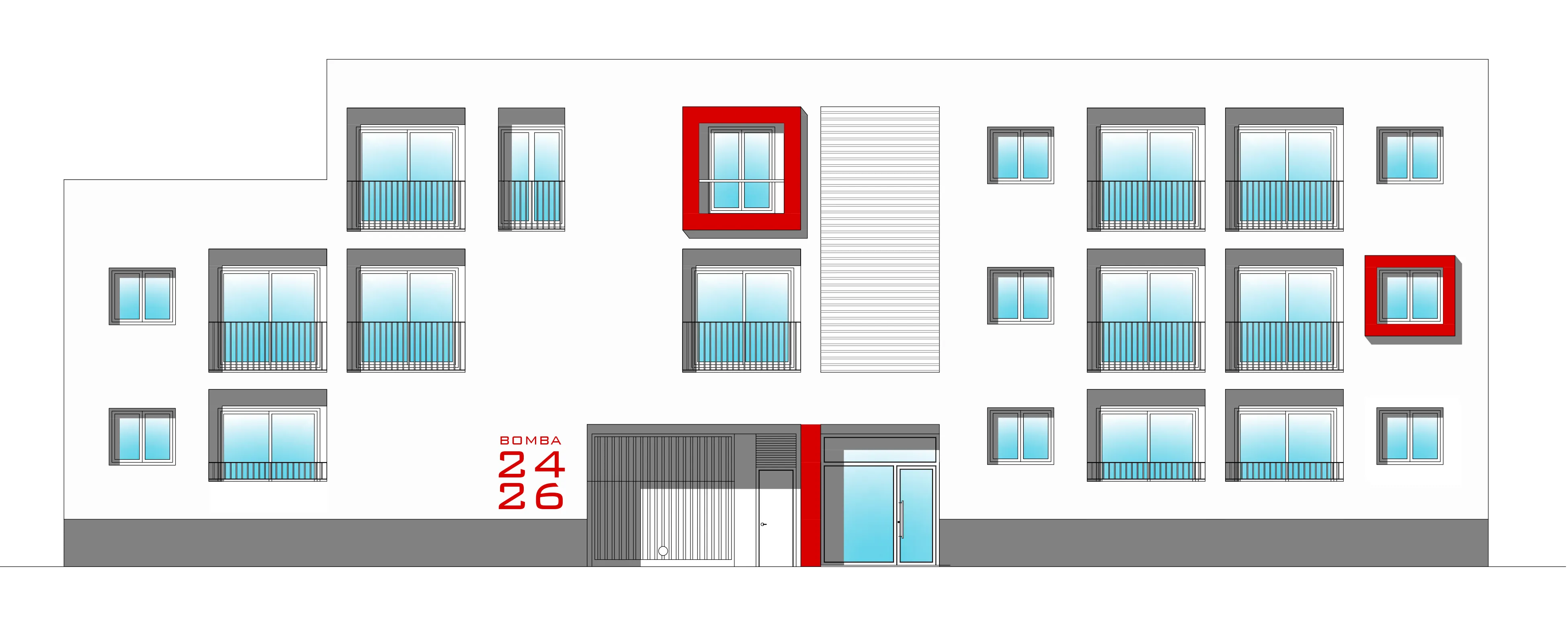 Alzado delantero del edificio Bomba 24-26